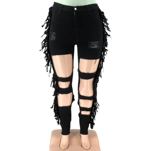 PlusxShe Ripped and Tasselled Jeans Plus Size Fashion - Image 2