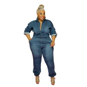 PlusxShe Chain Denim Jumpsuit Plus Size Fashion