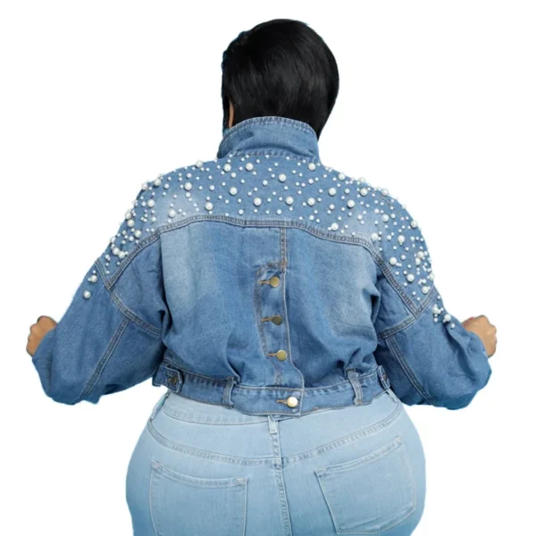 PlusxShe Pearl-fect Denim Jacket Plus Size Fashions - Image 2
