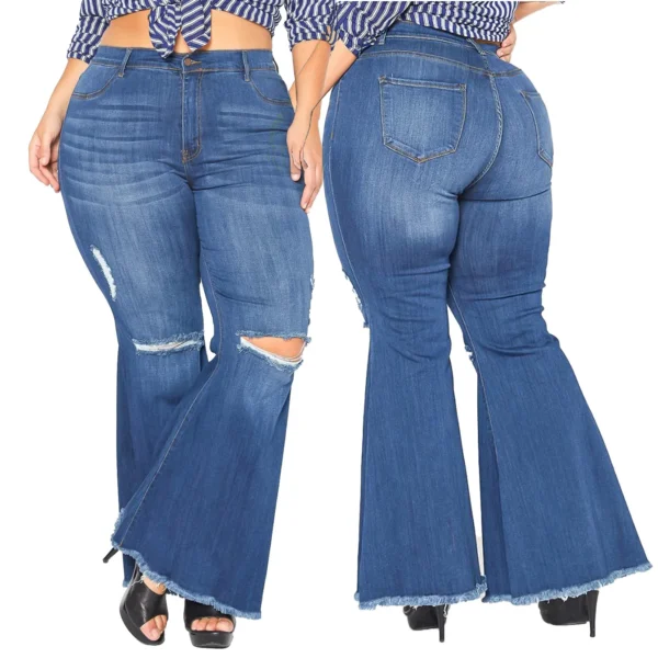 PlusxShe Distressed Flare Jeans Plus Size Fashion - Image 3