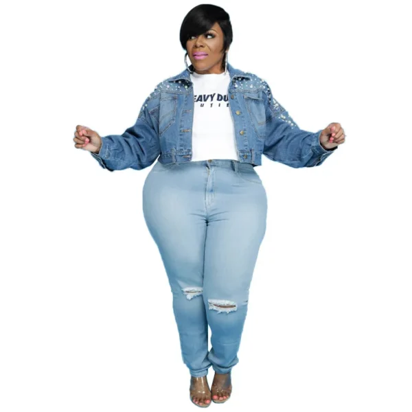 PlusxShe Pearl-fect Denim Jacket Plus Size Fashions