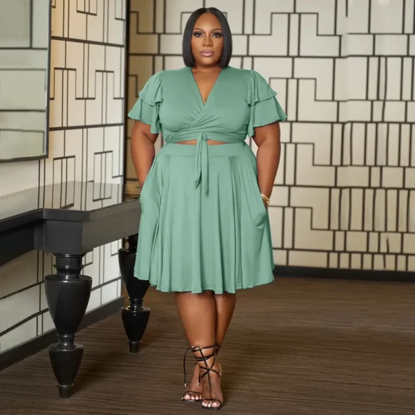 PlusxShe Ruffle & Tie Set Plus Size Fashion