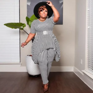 PlusxShe Checkered Contrast Set Plus Size Fashion