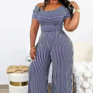 PlusxShe Stripe Set Plus Size Fashion